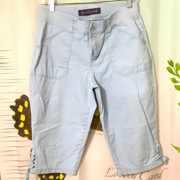 Gloria Vanderbilt Lace-up Bermuda’s Size 6 Petite Light Blue/Grey - Picture 1 of 10